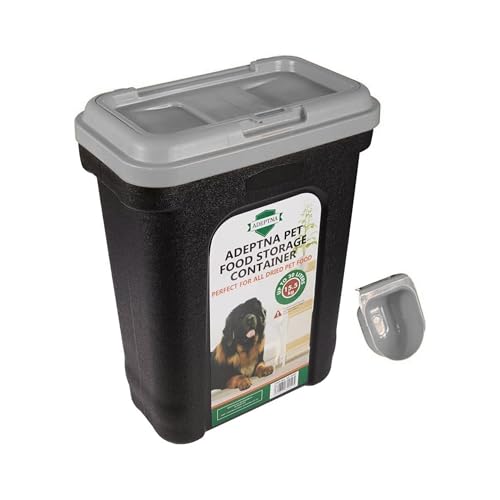 ADEPTNA Large 30L Pet Food Storage Container Flip Top Locking System with Integrated Scoop – Airtight Pet Dog Cat Animal Birds Dry Food Dispenser Bin (GREY LID)