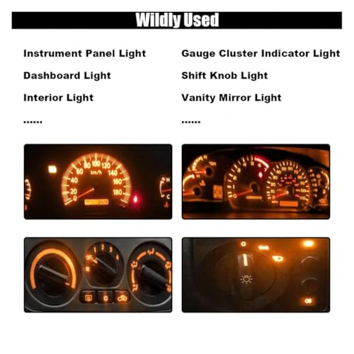 Image of GLSOWEE T5 LED Bulbs, 74 73 37 2721 LED Bulb 12 Volt Replacement, Yellow | 3030 SMD Bright Canbus Error-Free, Fit for Auto Car Gauge Cluster Dashboard Light Bulb Instrument Panel Indicator Lights Lamp