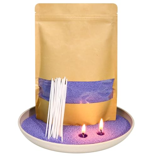 500g Lavender Scented Pearled Candle Sand with Wicks,Sand Wax Granules, Refillable Pearl Candles Sands with 20Pcs Wicks, Long Lasting Pearl Powder Snow Wax for DIY Making Birthday Weddings,Partie