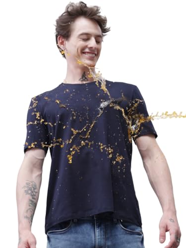 Image of TURMS Men's Casual Solid Round Neck T-Shirt, Odor Control, Stretchable & Breathable, Cotton Rich Fabric, Half Sleeve