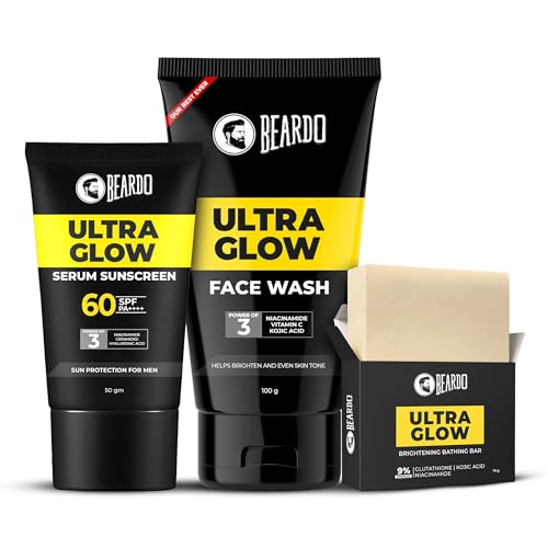 Beardo Ultra Glow-up Kit for Men | Facewash, Serum Sunscreen & Ba...