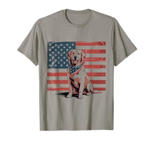 Golden Retriever 4th of July USA American Flag Patriotic T-Shirt