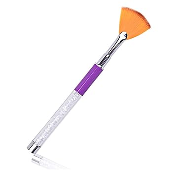 WOKOTO Fan Shape Nail Brush Halo Pink Rhinestone Handle Dust Glitter Powder Remover Pen Nail Art Drawing Pen Liner Brush