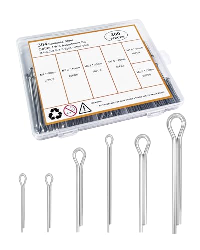 Image of 200 Pcs Cotter Pins Assortment Kit - 6 Size 304 Cotter Pins Stainless Pins Set Used for Automotive, Trailer Hitch,Lawn Mower