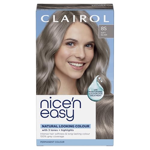 Clairol Nice'n Easy Crème, Natural Looking Oil Infused Permanent Hair Dye, 8S Soft Silver
