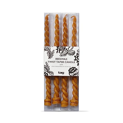 tag 9 Inch Beeswax Twist Taper Candles Set Of 4, Burn Time 1.25 Hours Yellow