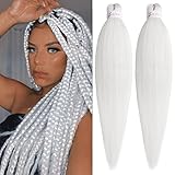 Unionbeauty 26 Inch Pre Stretched Braiding Hair 2 Packs Crochet Hair White Braiding Hair for Box Braids Hot Water Setting Easy Braid Yaki Texture Synthetic Braid Hair Extensions Crochet Braids(white#)