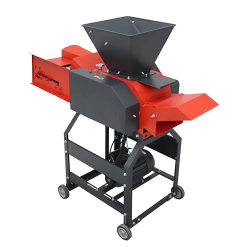 TECHTONGDA Dry-Wet Straw Cutter Forage Crop Crusher Pulverizer Straw Breaker Chaff Cutters for Corn Wheat Straw Animal Feed with Belt Conveyor Hopper 6-Blade 500-1000kg/h 220V