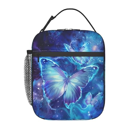 ainori Reusable Butterfly Lunch Box for Kids Girls Boys Women Adult, Insulated Magical Lunch Bag,Polyester Cooler Cute Handbags Case for School Picnic Work Travel Beach or Hiking (Vibrant Blue)