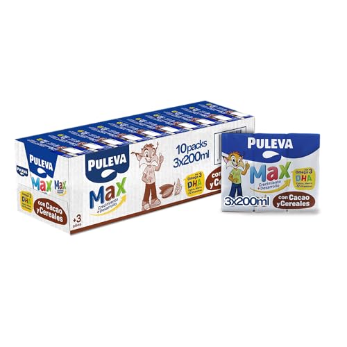 Puleva Max Cereales y Cacao Leche de Crecimiento y Desarrollo +3 Años Caja 10 Packs 3 x 200 ml