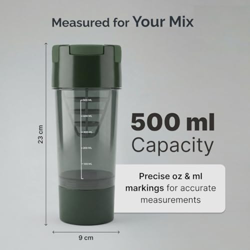 Image of CULT Cyclone Shaker Bottle 500ml | Shaker for Gym & Leakproof Gym Sipper Bottle for Men & Women | Premium Protein Mixer for Whey Protein, Pre Workout & BCAAs (Army Green)