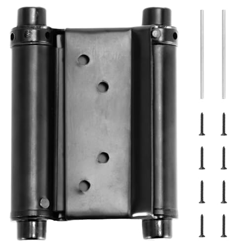 HBL' 4 Pack Heavy Duty Saloon Door Hinges, 3 Inch Double Action Spring Hinges for Cafe, Bar, Swinging Doors, Self-Closing Two-Way Door Hinges, Adjustable Tension, Black Stainless Steel
