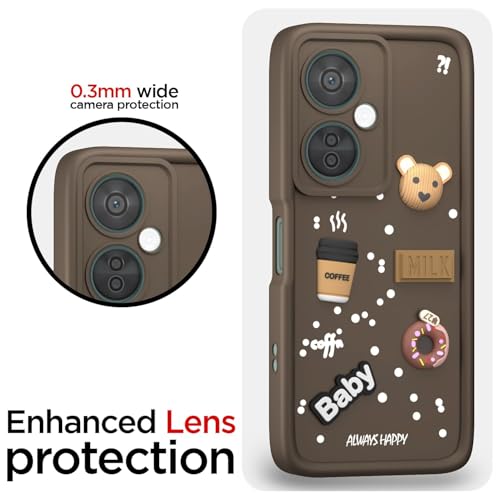Image of Bintage CASE Cute Fun Taddy Cartoon 3D Ball Bear Milk Cake Coffee Silicon Case Full Body & Camera Protection Back Cover Compatible for OnePlus Nord CE 3 5G - Brown