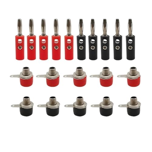 Image of 10Pair 4mm Banana Plug Male And Female Jack Panel Mount Socket Terminal Connector Adapter Red Black(Red and Black)