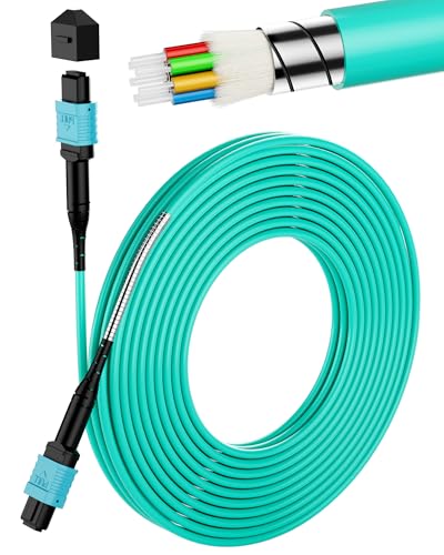 Image of MPO to MPO OM3 Armored Fiber Optic Cable 8-Core 40 /100G 50m (164ft) LSZH Jacket, Multimode 50 /125μm, UPC Polished, Female-Female, for Long-Distance Connections