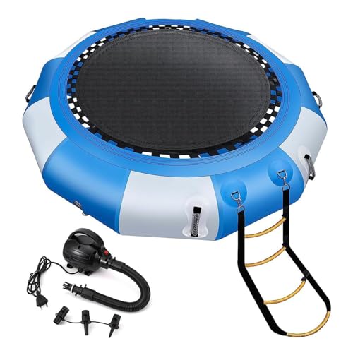 Trampolín inflable de agua con inflador eléctrico, para bucear y rebotar, para piscinas y lagos con escalera de cuerda, cuerdas de amarre y ancla