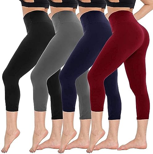 CAMPSNAIL 4-Pack High-Waist Capri Leggings with Pockets
