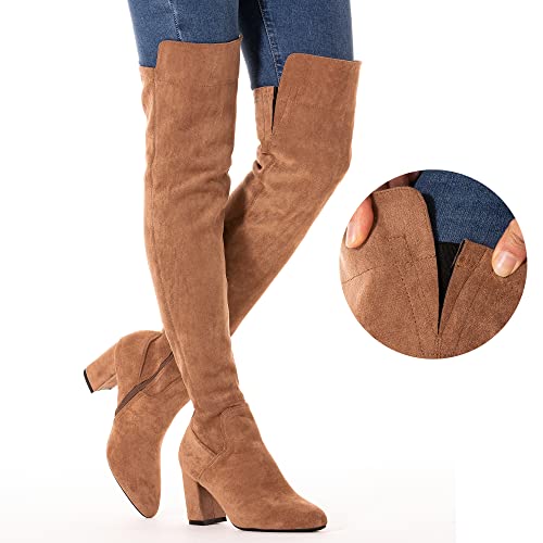 Mtzyoa Women Over The Knee Boots Suede Thigh High Low Block Heel Brown Size 8 Stretch Otk Walking Comfort thumb #1
