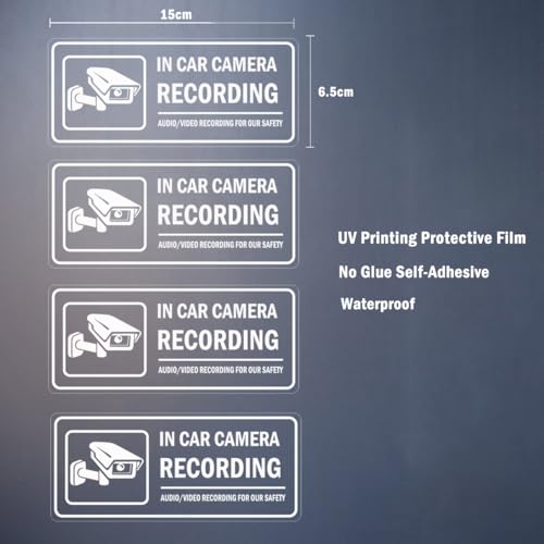 Image of 4Pcs for Car in Car Camera Recording Sign for car, Audio Video Recording Window Vinyl Sticker Self-Adhesive Security Warning Sign Removable for Car Vehicle -5.9 x 2.5 Inch