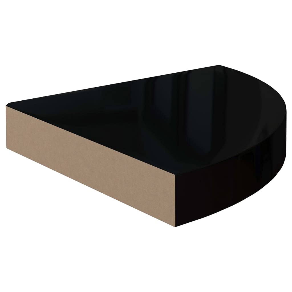 Eck-Schweberegal Set 4 STK. Hochglanz-Schwarz 25x25x3,8 cm MDF Wabenplatten-Design Metall Wandhalterung Unsichtbares Befestigungssystem Stabile Aufbewahrung für Bücher