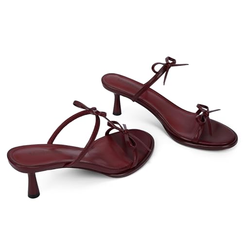 Image of Modatope Two Strap Heeled Sandals for Women Kitten Heel Rounded Toe Heels Women Slip on Open Toe Sandals