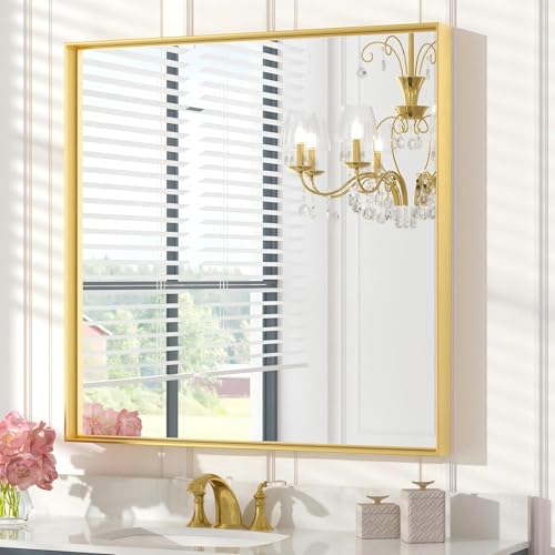 Image of Keonjinn 30x30 Inch Brushed Gold Bathroom Mirror for Over Sink, Square