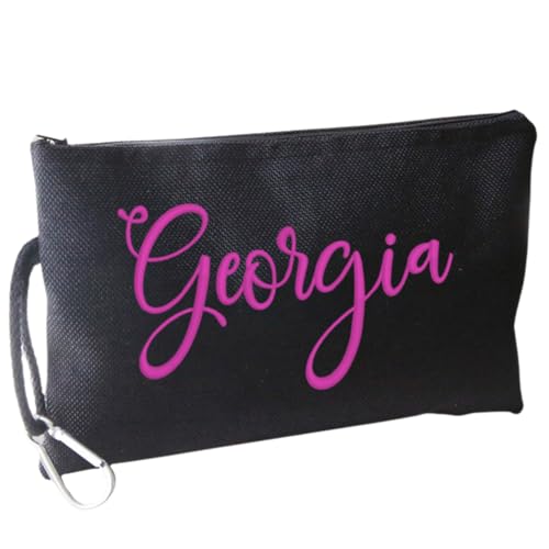 Pochette Borsetta Donna da Polso Nera Personalizzata con Nome Ricamato Ricamata Borsello Beauty Case per Mamma Maestra 25 x 15 cm