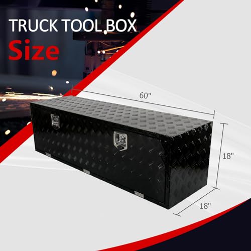 TBAPFS 60 Inch Aluminum Truck Bed Tool Box for Outdoor Car Truck Trailer UnderBed Pickup Underbody RV ATV Storage Tools Organizer 5 Bar Tread ToolBox w/Lock & Keys - Black 60\'\'x18\'\'x18\'\'