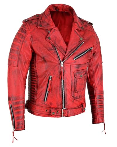 Veste de moto en cuir contre le vent blouson rouge homme résistant