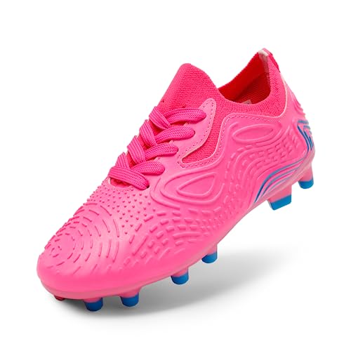 DREAM PAIRS Boys Girls Soccer Cleats Kids Football Shoes for Little/Big Kid 2 Little Kid Hot Pink/Royal Blue