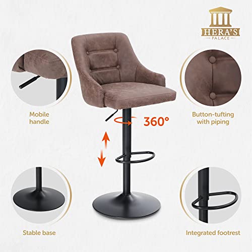 Hera's Palace Swivel Barstools, Counter Height Swivel Stool With Armrest And Backrest, Modern Bar Stool Pu Leather Adjustable For Bar, Cafe, 300Lbs Weight Capacity (Brown) #TOP3