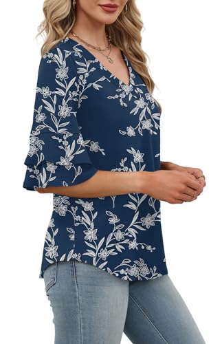 Image of OFEEFAN Spring Tops for Women Boho Shirts Fashion Clothing Cute 3 /4 Length Sleeve Blouses Dressy Casual Summer Outfits