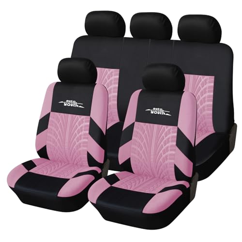AUTOYOUTH Car Seat Protectors, Full Set with Front Bucket and Split Bench Back Seat Covers for Cars - 9pcs, Pink