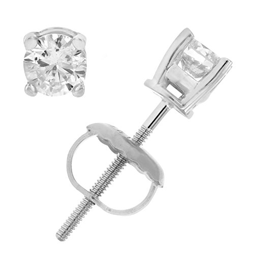 Vir Jewels 1/2 Cttw Diamond Stud Earrings 14K White Gold Round 4 Prong With Screw Back #TOP2
