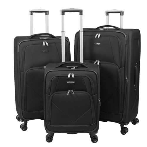 ARIANA® Lightweight 4 Wheel Spinner Soft Shell Suitcase Luggage Carry On Cabin Travel Bag RT905 (Solid Black, Set of 3pcs (20"+26"+29"))