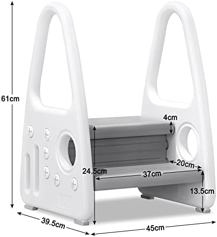 Aufun 2 Step Stool for Kids Toddler Stepladder with Armrest and Anti-Slip Pads Sturdy Double Step Stool for Toddlers Baby Lightweight Stepladder for Bedroom Bathroom Toilet or Kitchen(gray)