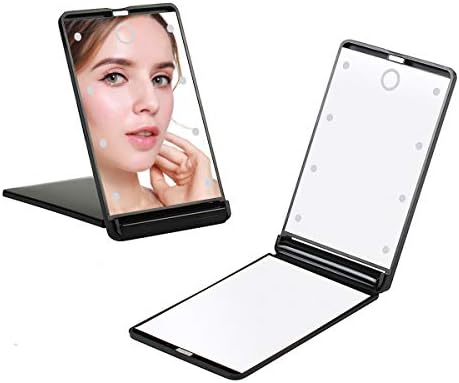 Feruaro Travel Mirror, Portable LED Lighted Makeup Mirror with 8 Dimmable Led Lights, Touch Switch Travel Makeup Mirror, Folding Compact Mirror 1X & 2X Magnification