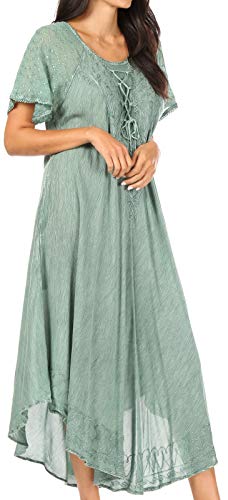 Image of Sakkas Egan Long Embroidered Caftan Dress /Cover Up with Embroidered Cap Sleeves