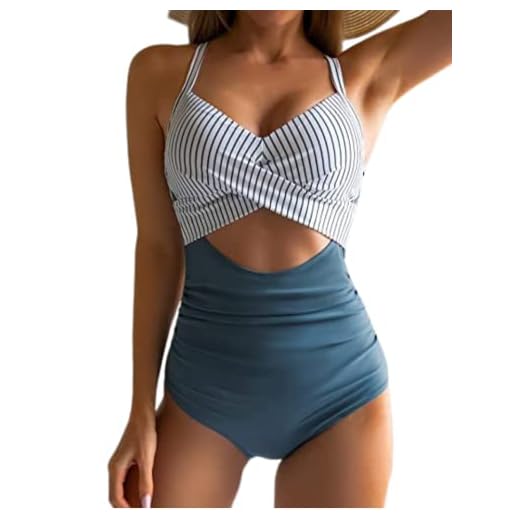 ABINGOO Bañador para Mujer Cuello en V Monokini Cintura Alta para Playa Natación Vacación Trajes de Baño Una Pieza Bañadores Mujer Reductores(1-GrAzul,XXL)