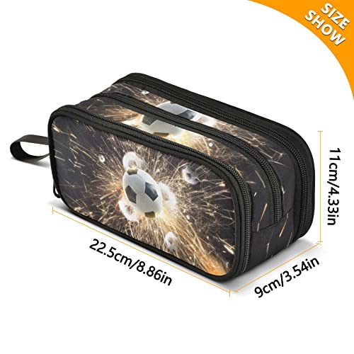 Image of Soccer Ball Large Capacity Pencil Case Pencil Pouch Pen Box | 3 Compartment Large Storage Pencil Bag for Adults School Office Teen Girl Boy Men Women