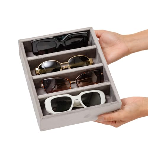 Bandeja Organizadora para Óculos em Veludo Cinza Ideal para Gavetas e Closet, CozyNook