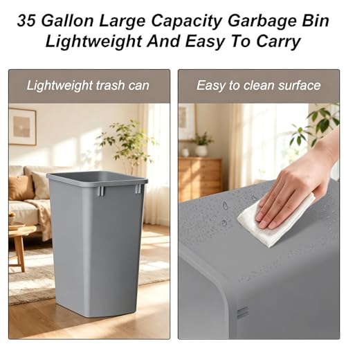 Image of 35 Quart Plastic Trash Can,9-Gallons Under Cabinet Waste Bin,4-Pack | Wide-open Top Design, 9-Gallons Slim Trash Can for Kitchen Bedroom Office Bathroom Under Sink, Easy to Clean (Grey)