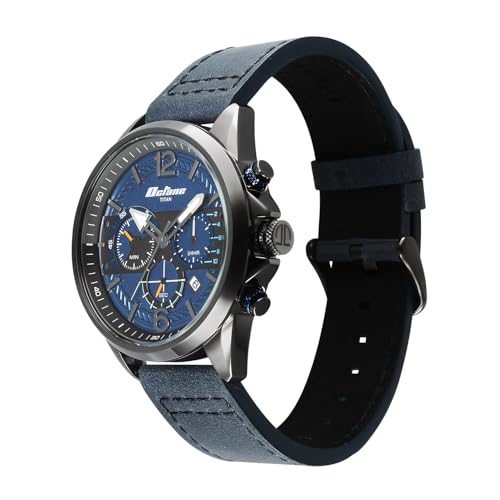 Image of Titan Octane Cred Analog with Blue Dial Blue Leather Strap Watch for Men - 90238KL02