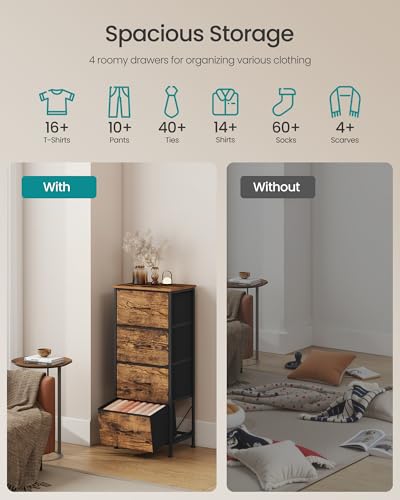 Image of SONGMICS BELLAH Collection - Dresser for Bedroom, Chest of Drawers, Storage Organizer Unit, Closet, Entryway, Steel, 4 Drawers, Industrial, Rustic Brown and Ink Black ULGS314B02S