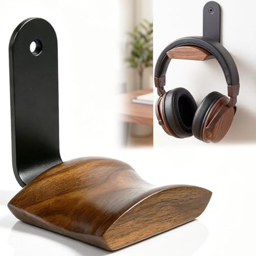 Support de Casque en Bois de Noyer, Support Mural Casque Audio Po...