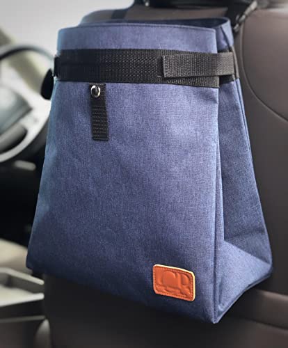 Image of Car Trash Can Hanging for Headrest, Extra Large Waterproof Auto Garbage Bag Organizer, Collapsible Vehicle Waste Bin (Navy Blue)