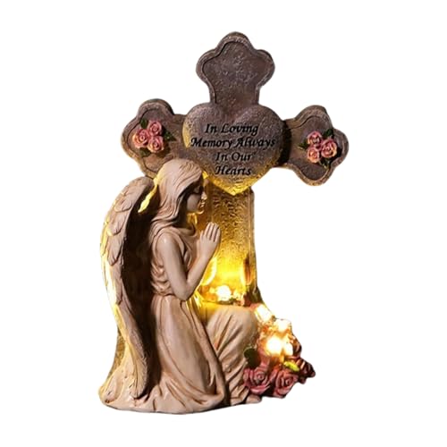 Statue d'ange d'extérieur à lumière Solaire – Figurines d'ange priant avec lumière Solaire | Décorations commémoratives de cimetière pour Tombe, Cour, Patio, pelouse, extérieur