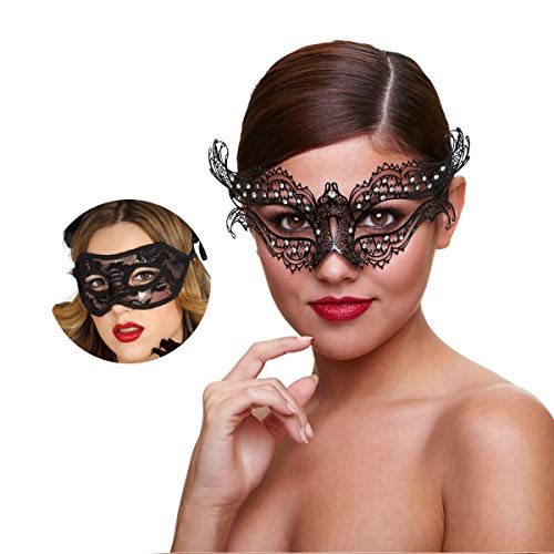 Masquerade Mask For Couples Women Metal Rhinestone Venetian Pretty Party Evening Prom ball Mask Luxury Metal Mask with Free Lace Mask 2 Pack (Vampire)