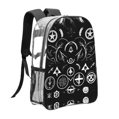 Supernatural Symbols Black Clear Backpack,High Capacity Clear Bag For Travel,Work,Festival, Concerts Women Men Unisex3
