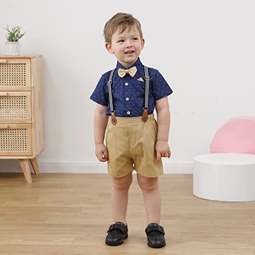 nilikastta Toddler Baby Boy Outfits Boys Gentleman Wedding Suits Set Summer Formal Short Shirt/Bowtie/Suspender 1-5T3